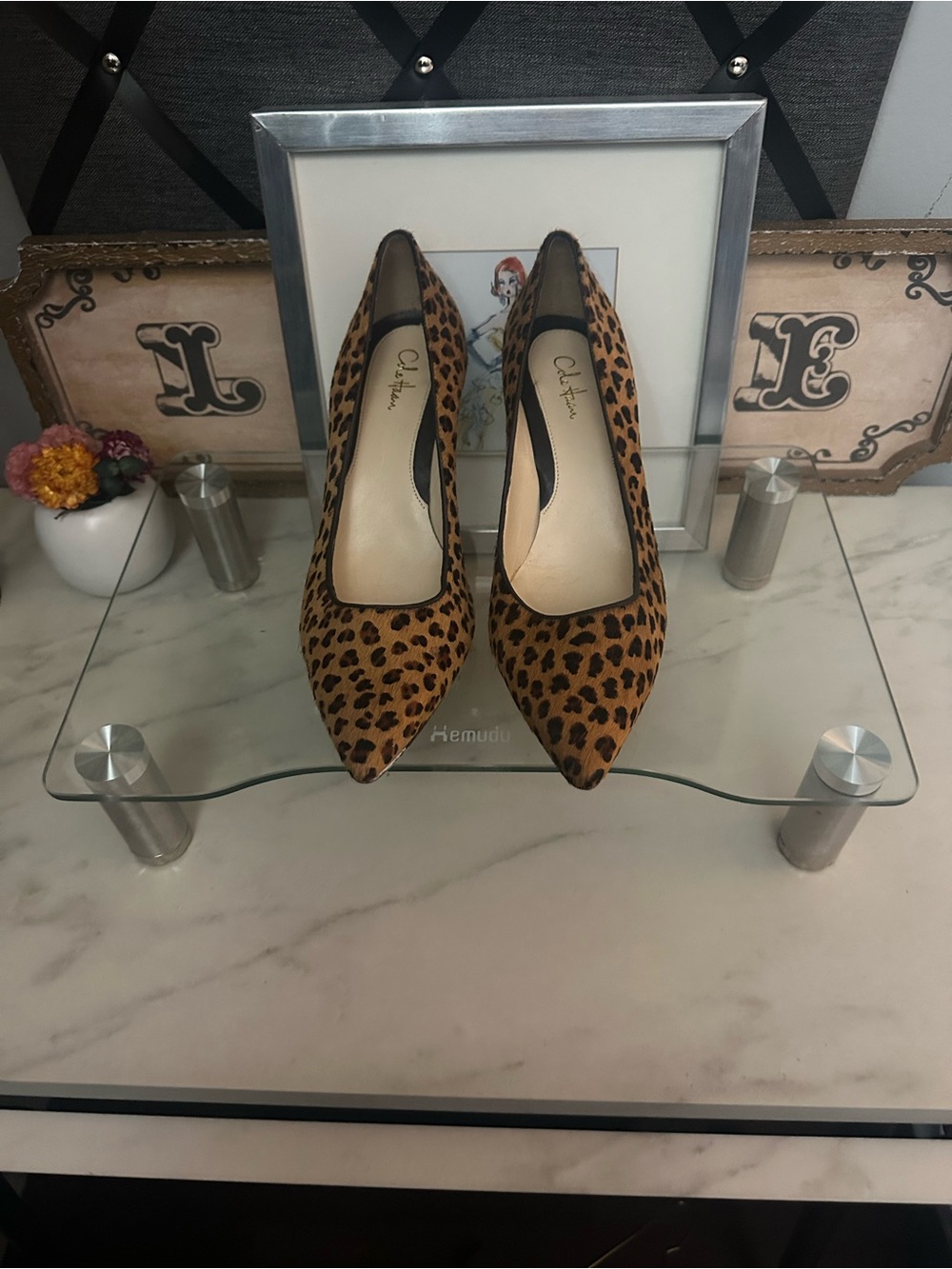 Cole Haan Leopard Print Pointed Toe Kitten Heel Pumps - Brown/Black - Sz 8.5